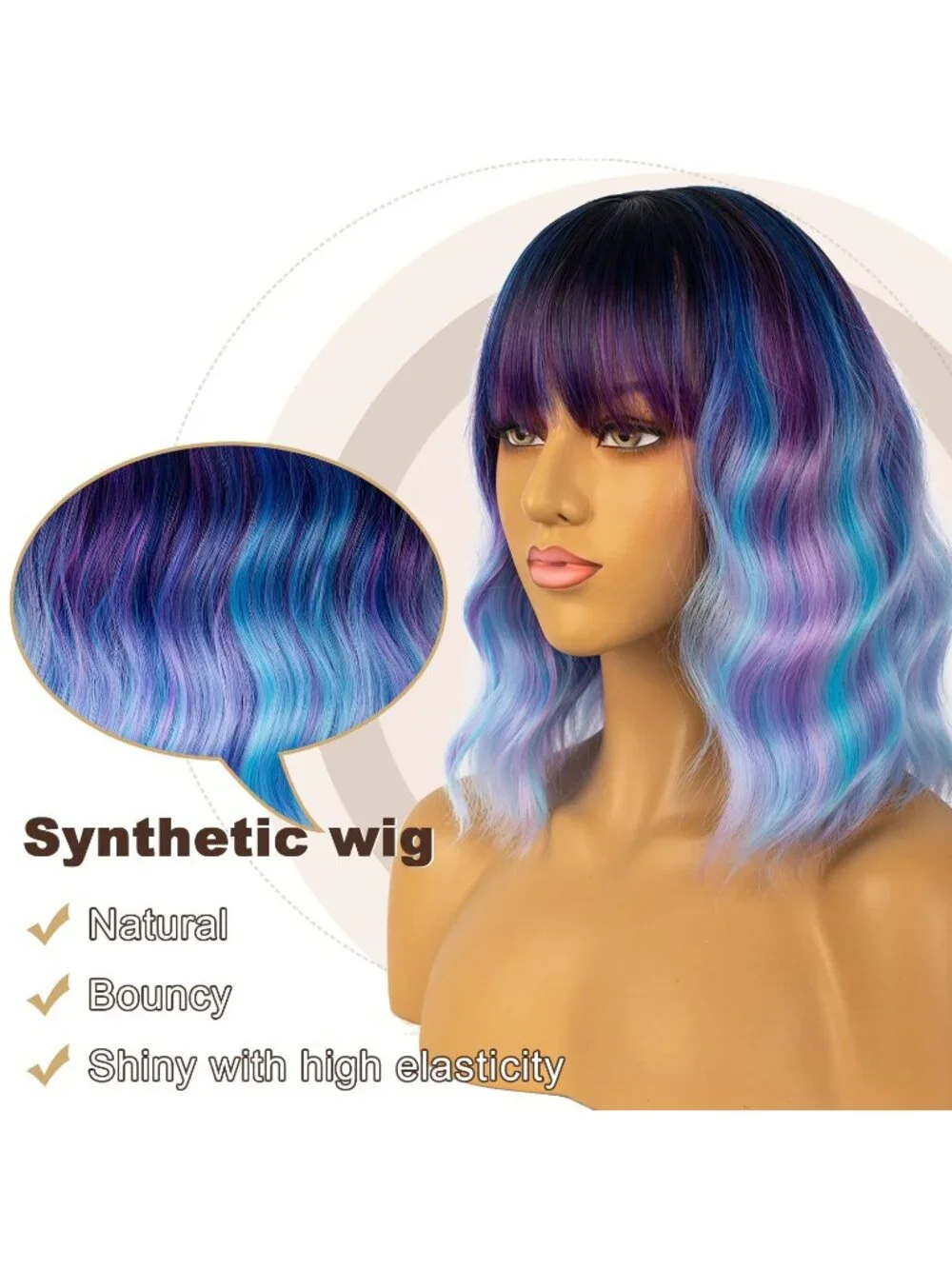 Women's Colorful Shoulder Length Synthetic Loose Wavy Short Bob Wigs Bangs